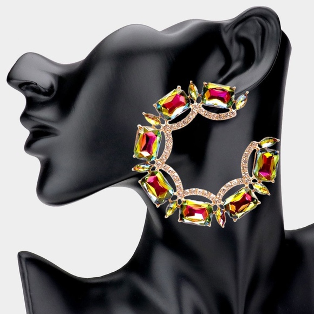 Rectangle stone hoop earrings